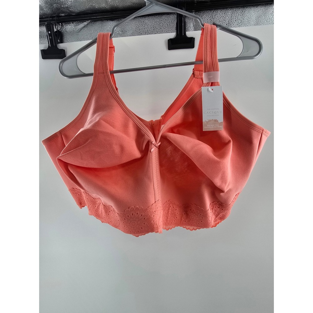 Cacique‎ The Cotton Collection Coral Unlined Full Coverage No-Wire Bra 50F NEW